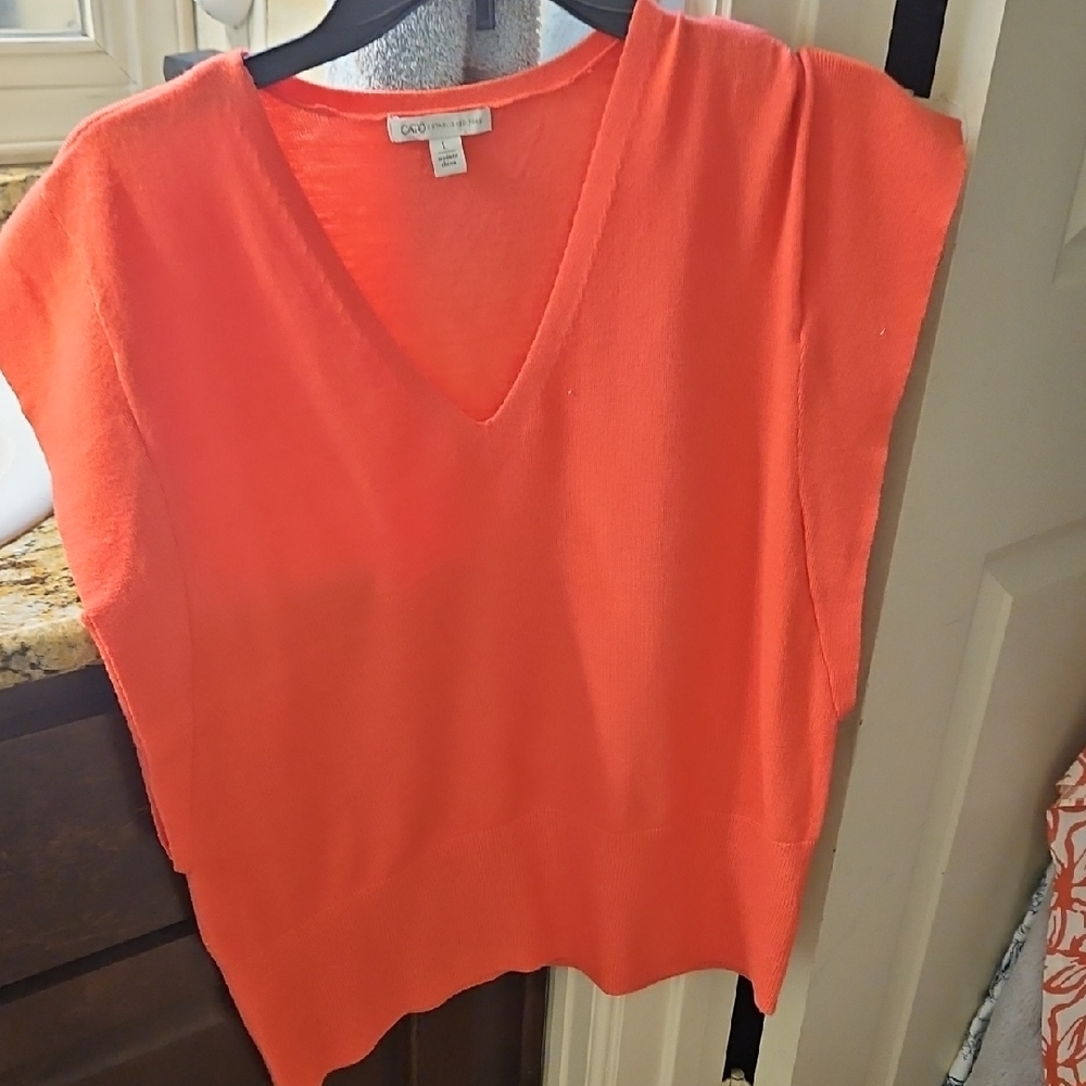 Cato Size L Coral  V-Neck Sweater Short Sleeve Nwot